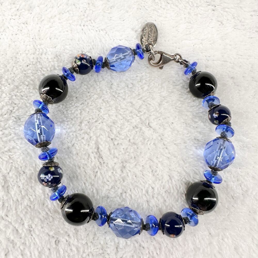 PLAISIR d'OFFRIR by Elizabeth Errico 925 Glass Bead Bracelet Blue Black